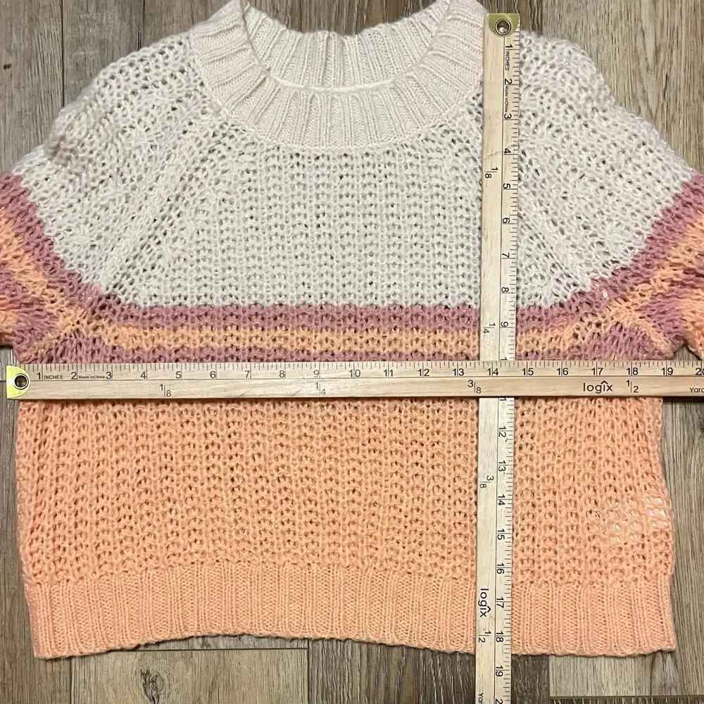 American Eagle Crochet Knit Sweater Orange  Sm Fair Isle Long Sleeve Boho Wool - Picture 7 of 7